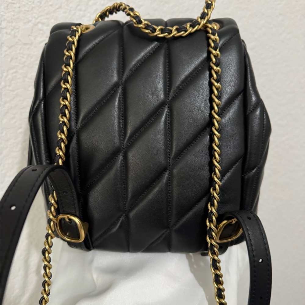 Coach Black Quilted Leather Backpack with Gold Hardware - Picture 3 of 6